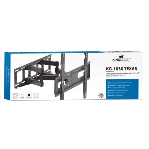 Suport TV Reglabil 32-70 Inch KING MOUNT KG-1030 Texas, VESA 400x400, Rotire 120°, Inclinare +15°/-3°, Brat Extensibil 35.5 cm, Max 50KG, Suport Perete Universal LED LCD OLED Smart TV - Img 9
