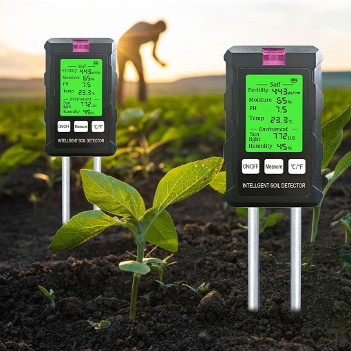 Tester Sol Profesional 6 in 1 Digital, pH Metru, Umiditate, Temperatura, Fertilitate si Lumina, Ecran LCD Rotativ, pentru Plante si Gradina - Img 8