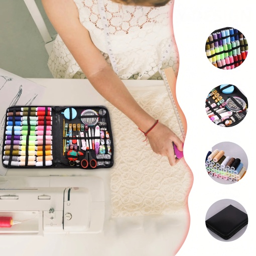 Trusa profesionala de cusut EBA, 229 piese, cutie compacta cu accesorii, ate colorate si unelte pentru reparatii - Img 4