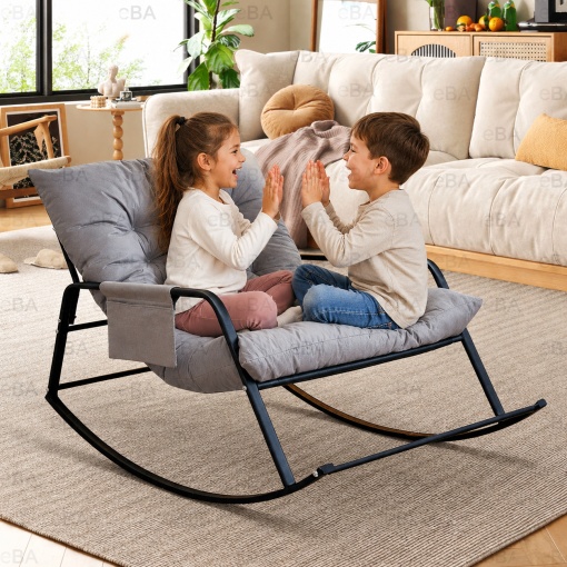 Balansoar Dublu cu Perna pentru Gradina, Terasa si Living, Cadru Metalic Stabil, Design Ergonomic, Confort Premium, 126 x 91 x 69 cm, Gri/Negru - Img 8