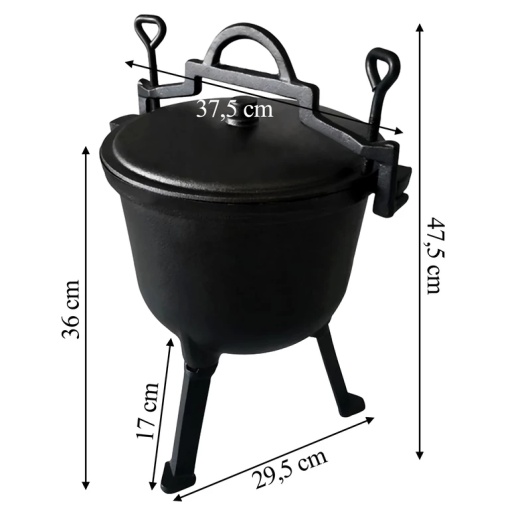Ceaun fontă 10L EBA, cu capac și 3 picioare, rezistent la temperaturi extreme, pentru gătit la foc deschis - Img 4