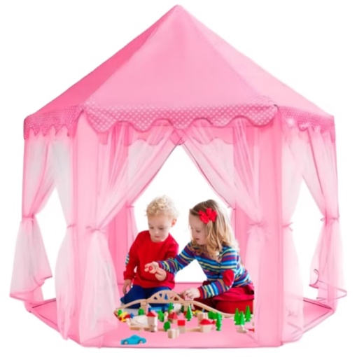 Cort pentru copii stil palat cu perdele, EBA, roz, ideal pentru casa si gradina, 135 x 135 x 140 cm - Img 4