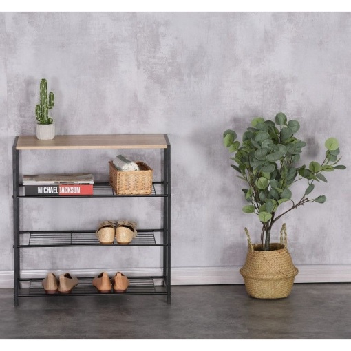 Etajera multifunctionala EBA, 4 polite metalice cu blat lemn, dimensiuni 62, 5 x 30, 5 x 63, 5 cm, Negru mat - Img 2