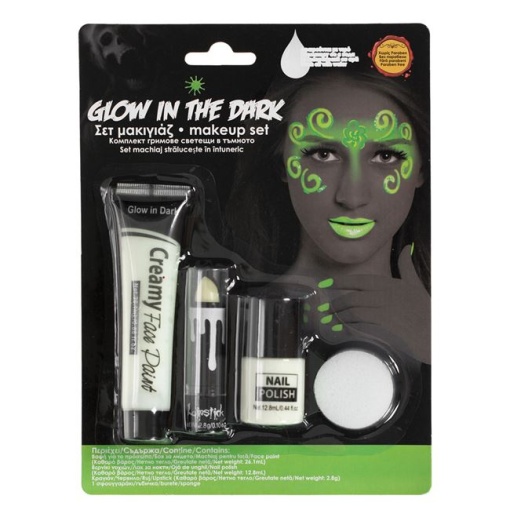Kit make up fosforescent Glow in the Dark EBA, UV, 4 piese, Verde - Img 2