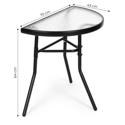 Masa de cafea semiluna cu blat din sticla securizata eBA® – ideala pentru balcon / terasa / patio, neagra - Img 2