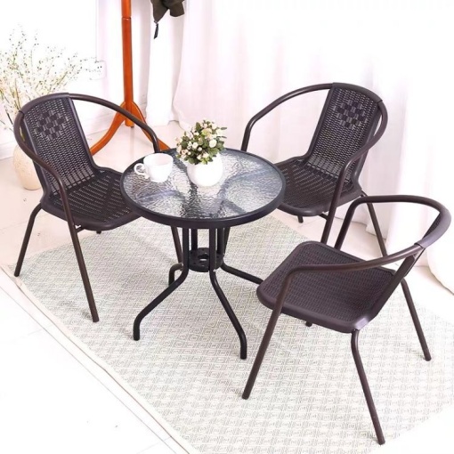 Masa rotunda de cafea eBA, 60 cm, sticla securizata, cadru metalic negru – Ideala pentru balcon, terasa si gradina - Img 2