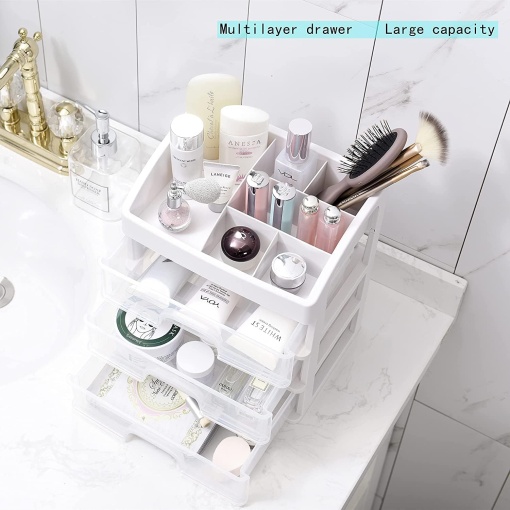 Organizator make-up EBA, pentru cosmetice, skincare, 3 sertare, dimensiuni 27 x 23.5 x 17 cm, Alb - Img 4
