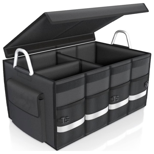 Organizator portbagaj auto EBA, pliabil, 3 compartimente, capacitate 50L, banda reflectorizanta, 59 x 30 x 35 cm, Negru mat - Img 4