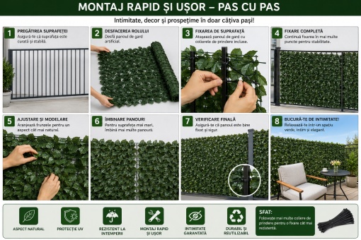 Panou Gard Artificial Extensibil cu Frunze Verzi, 100x300 cm, Protectie Intimitate Balcon si Gradina, Paravan Decorativ Exterior UV, Gard Viu Artificial Premium - Img 4