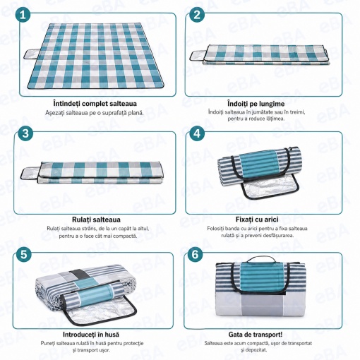 Patura picnic impermeabila 200x200 cm pliabila, 3 straturi izolatoare, fleece moale + aluminiu anti umezeala, pentru plaja, camping, gradina - Img 2