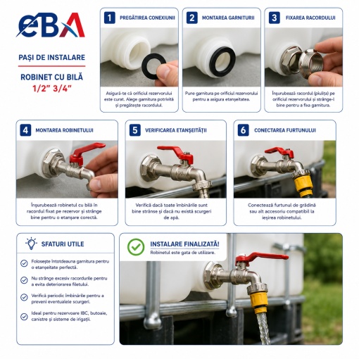 Robinet cu Bila 1/2" – 3/4" pentru Rezervor IBC Mauser, Butoi si Canistra Apa, Alama Nichelata, Robinet Apa Gradina cu Racord Furtun, Etansare Premium, Rezistent la Coroziune - Img 3