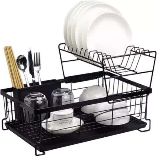 Scurgator de Vase EBA, doua niveluri, cu Suport Tacamuri, Pahare, dimensiuni 43 x 29 x 27 cm, Negru - Img 3