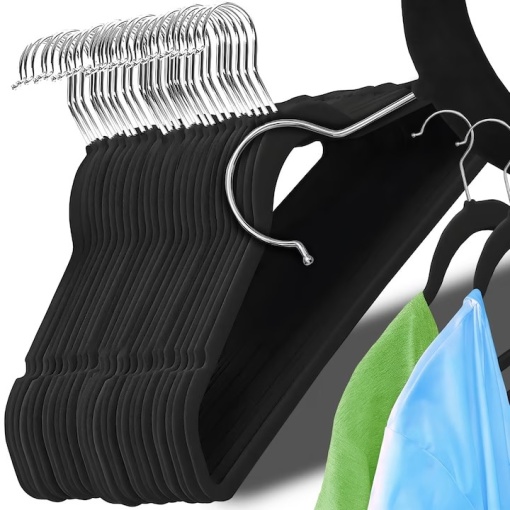 Set de 20 umerase de catifea EBA, negre, cu carlig rotativ 360 grade, cu 2 decupaje, forma rotunjita, 43 x 22 cm, rezistente - Img 3