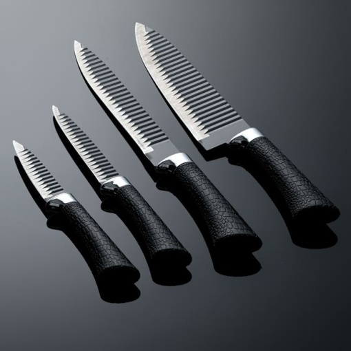 Set de 4 cutite EBA, negru argintiu cu lame ondulate din otel inoxidabil - Img 3
