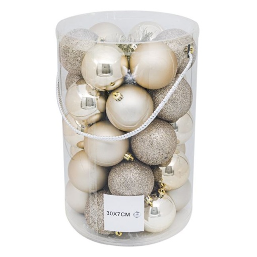 Set Globuri de Craciun Champagne Matte Shiny Glitter EBA, 7 cm - 30 buc - Img 2