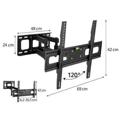 Suport TV perete reglabil 32-85" EBA Heavy Duty, Otel ranforsat 50 kg, VESA 100 x 100-600 x 400, Rotire 120 grade &amp; Inclinare - Img 3
