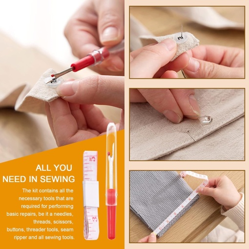 Trusa de croitorie EBA, 128 piese, ace pentru cusut, papiote, foarfeca, metru si accesorii - Img 3