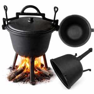 Ceaun fontă 10L EBA, cu capac și 3 picioare, rezistent la temperaturi extreme, pentru gătit la foc deschis