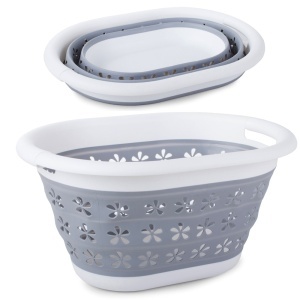 Cos rufe EBA pliabil, 2 manere, silicon, 25 L, dimensiuni 50 x 37.5 x 26 cm, Gri + Alb