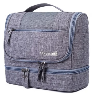 Geanta de calatorie pentru cosmetice, EBA, material impermeabil, carlig pentru agatare, 25 x 21 x 13 cm, gri