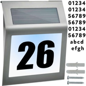 Numar Casa EBA cu Panou solar, iluminare 2 Led-uri, aprindere automata, otel, 18 x 20 x 3 cm