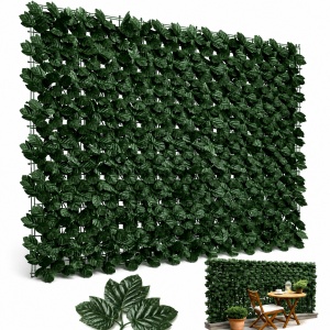 Panou Gard Artificial Extensibil cu Frunze Verzi, 100x300 cm, Protectie Intimitate Balcon si Gradina, Paravan Decorativ Exterior UV, Gard Viu Artificial Premium