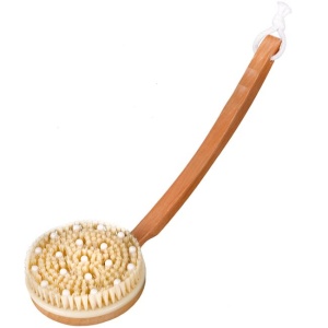 Perie de baie pentru exfoliere, tonifiere si masaj anticelulitic, maner lung din lemn EBA