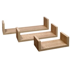 Rafturi de perete din lemn de culoare naturala EBA, set 3 bucati, cu accesorii de prindere incluse