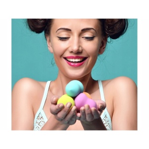 Set 2 buretei pentru machiaj EBA, roz, delicat si moale, usor de curatat, forma para
