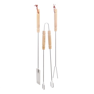 Set 3 accesorii pentru pentru prepararea diverselor alimente la gratar EBA, otel, maner lemn, 45.5 cm