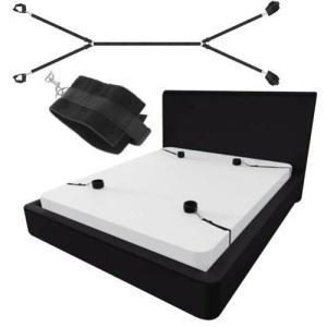 Set 4 catuse erotice EBA, tip mansete, curele ajustabile, ideale pentru pat, jucarii erotice, bondage, Negru
