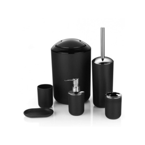 Set Accesorii Baie Premium EBA, 6 Piese, Cos Gunoi, Dozator Sapun Lichid, Pahar Periuta, Savoniera, Perie WC, Pahar, Negru