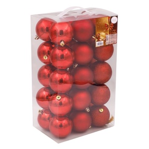 Set Globuri de Craciun Rosii, Mate si Sclipicioase EBA, 7 cm - 30 buc