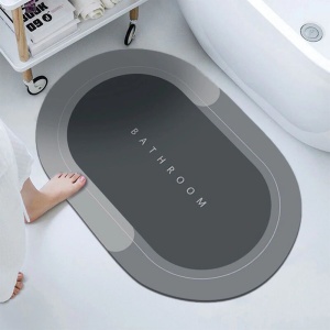 Covor de Baie Antiderapant EBA, Model "Bathroom", Oval, Substrat absorbant, Uscare rapida, 80 x 56 cm, Gri