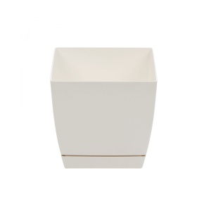 Ghiveci din plastic EBA, patrat, dimensiuni 15.5 x 15.5 x 14.2 cm, Alb