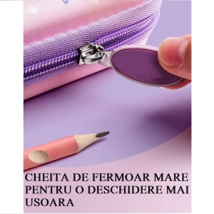 Penar scolar 3D impermeabil EBA, model cu imprimeu Unicorn, , neechipat, dimensiuni 23 x 15.5 cm, Roz