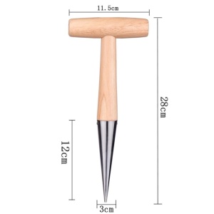 Plantator rasaduri tip Dibber cu lama de metal pentru bulbi si seminte, conic, maner lemn, 28 cm, EBA