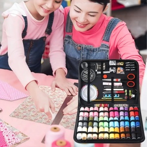 Trusa profesionala de cusut EBA, 229 piese, cutie compacta cu accesorii, ate colorate si unelte pentru reparatii