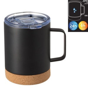 Cana termos EBA, inox, negru mat, fund din plut?, capac transparent, 350ml