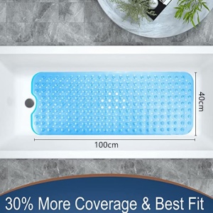Covor antiderapant cada EBA, lavabil, cu gauri de scurgere, 200 ventuze fixare, cauciuc, 100 x 40 x 1 cm, Albastru