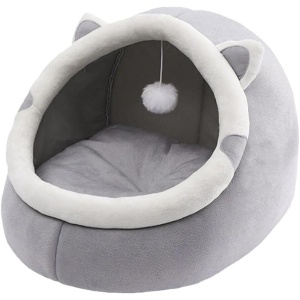 Culcus pentru pisica si caine in forma de casa cu urechi de pisica EBA, material din plus, rezistent la apa, 31 x 30 x 28 cm