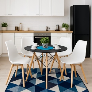 Masa Rotunda EBA, 80cm, Blat Negru, Picioare Lemn Fag, Inaltime 72 cm