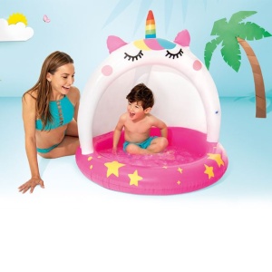 Piscina gonflabila pentru copii cu paravan de protectie impotriva soarelui in forma de Unicorn EBA, dimensiuni 1, 02 x 1, 02 m