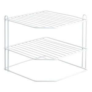 Raft metalic pentru colt cu doua etaje, EBA, dimensiuni 23 x 23 x 21 cm, Alb