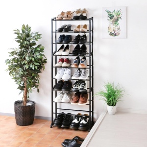 Raft Pantofi EBA, pana la 30 Perechi, 10 Rafturi, Structura din Plastic cu Metal, Inaltimea reglabila de 140 Cm, Negru