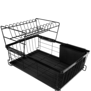 Scurgator de Vase EBA, doua niveluri, cu Suport Tacamuri, Pahare, dimensiuni 43 x 29 x 27 cm, Negru