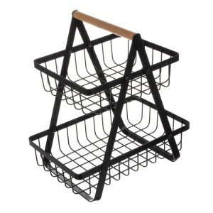 Cos Decorativ Pentru Fructe Si Legume EBA, 2 Etaje, dimensiuni 30 x 27 x 17.5 cm, Metal, Negru