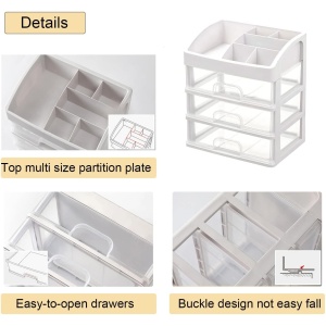 Organizator make-up EBA, pentru cosmetice, skincare, 3 sertare, dimensiuni 27 x 23.5 x 17 cm, Alb