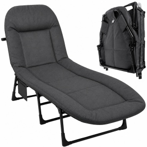 Pat Pliabil Camping si Pescuit 200x65 cm, Tetiera Confortabila, Saltea Captusita, Cadru Metalic 150 kg, Pat Portabil pentru Cort, Gradina si Relaxare