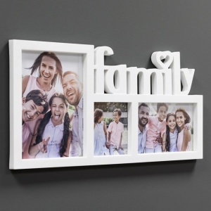 Suport foto decorativ triplu, 3D, FAMILY, EBA, dimensiuni 40 x 20 cm, Alb